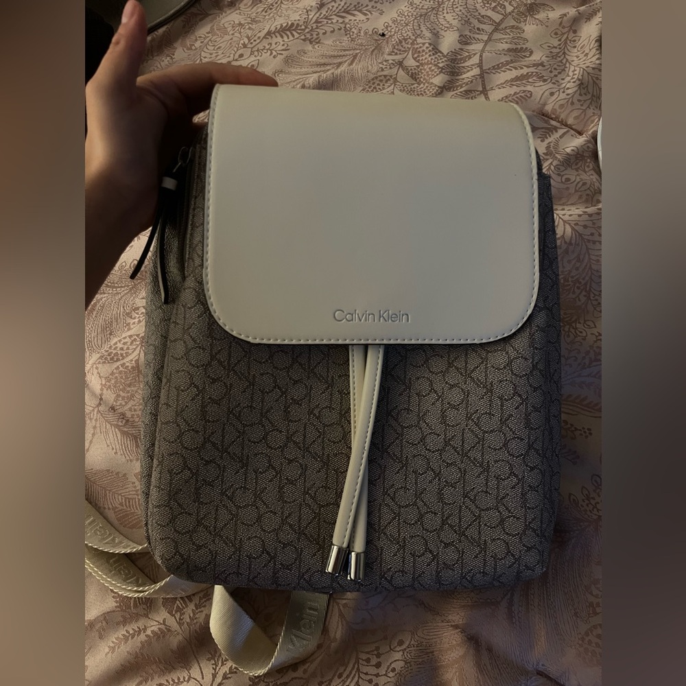 Calvin Klein Monogram Gray and Cream Backpack